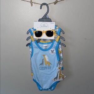 Baby Beginnings Blue and Yellow Giraffe Onesie Set